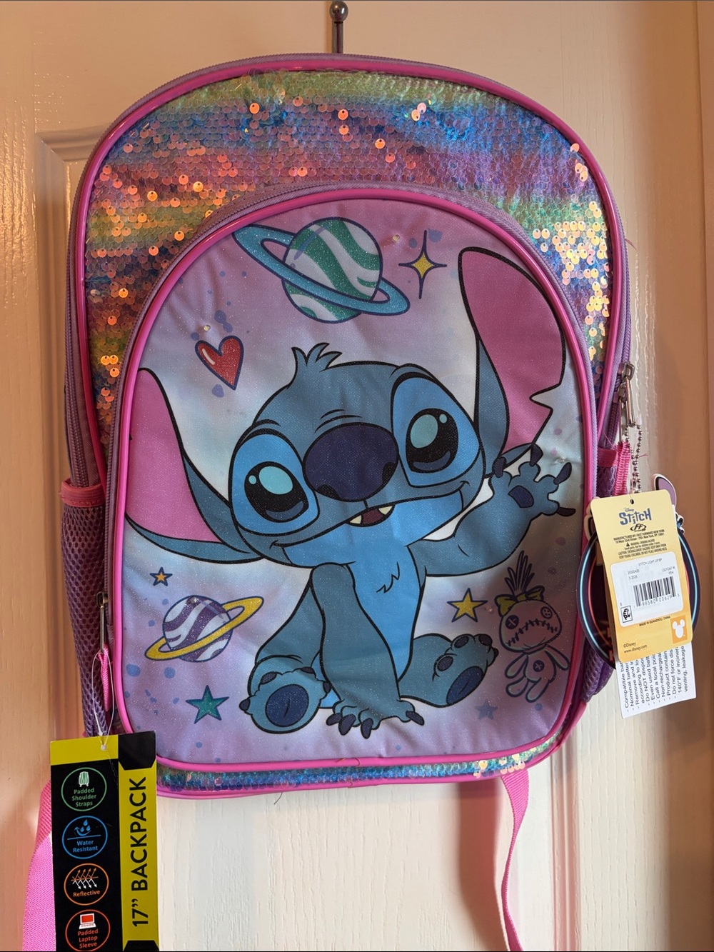 Disney Lilo & Stitch Iridescent Pink Sequin Kids Backpack